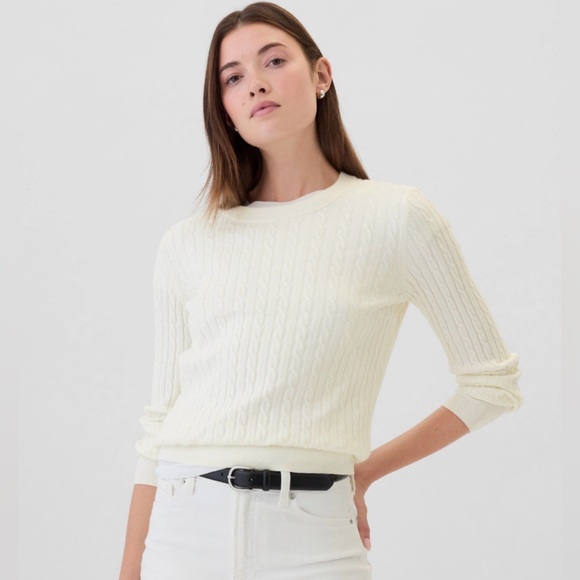 GAP Sweaters - GAP CashSoft Cable Knit Crewneck Sweater Large White/Ivory